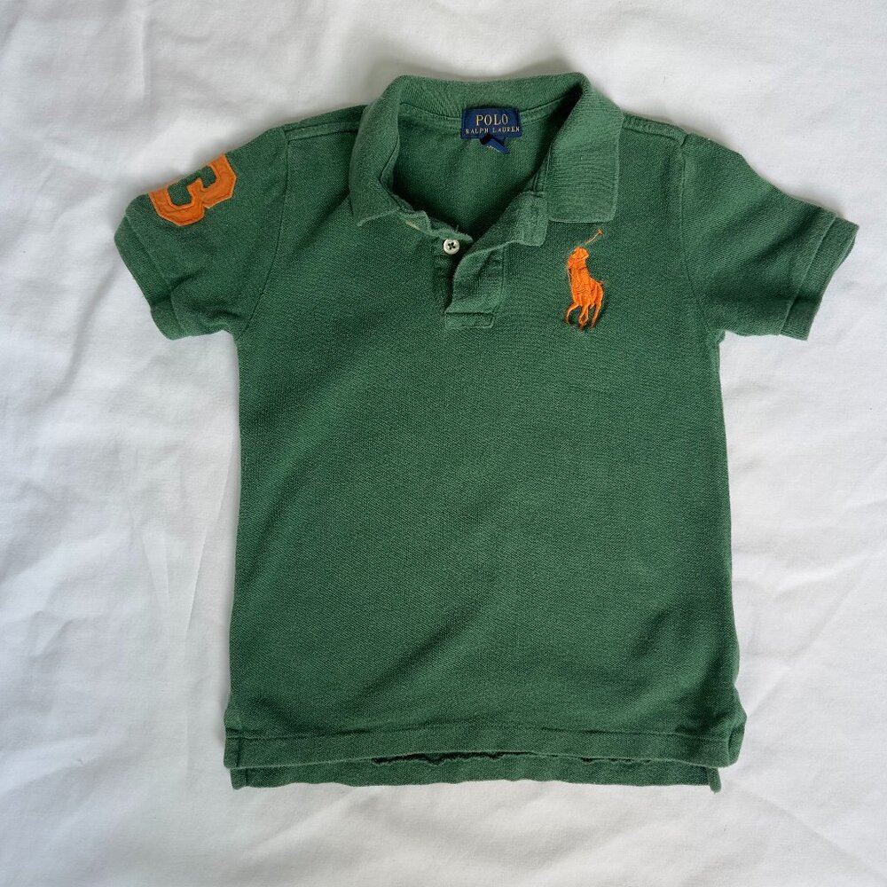 Ralph Lauren Toddler Polo Shirt 4/4T Green with Orange Logo